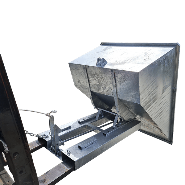 Tippo Heavy Duty Bin on Forklift Extended and Tipped
